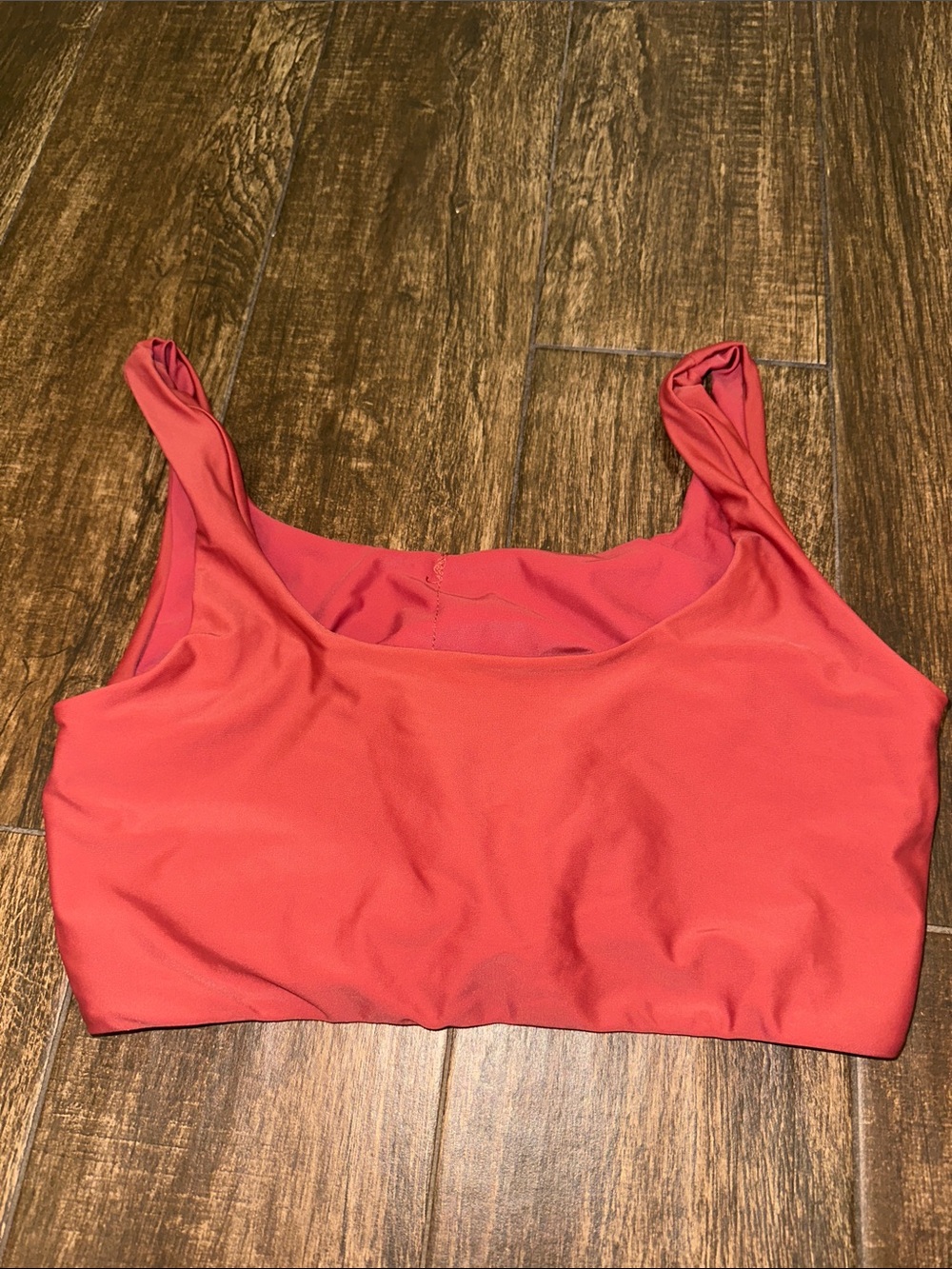 Knot Front Crop Swim Top in Coral Red - Picture 3 of 4
